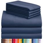 LuxClub 7 PC Sheet Set Bamboo Sheets Deep Pockets 18" Eco Friendly Wrinkle Free Sheets Hypoallergenic Anti-Bacteria Machine Washable Hotel Bedding Silky Soft - Navy Split King