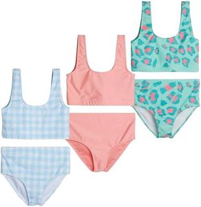 Real Essentials 3 Pack: Girls Two Piece Swimsuit Bathing Swim Suit Girl 2-Piece Kids Bikini Tankini Swimsuits Teen Beach Little Swimwear Kid Outfit Swimming Surf Teens Matching - Set 5, S (8)