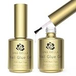 UNA GELLA 6 in 1 Gel Nail Glue 2Pcs 15ml for Clear Acrylic Nails and Nail Tips Long Lasting Curing Needed UV Extension Gel X Nail Glue for Clear Fake Nail Tips and Clear Press on Nails Nail Repair