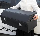 Hukimoyo Car Trunk Storage Organizer Box With Lid Foldable Large Car Boot Storage Organizer Collapsible Leather Big Car Trunk Compartment Boot Organizer For Cars Fit For All types (75L x 31W x 30H cm)