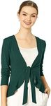 Allegra K Women's Open Cardigans Ruffled Long Sleeve Dressy Tie Front Cardigan Green Large