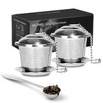 Numola 2 Pcs Stainless Steel Loose Leaf Tea Ball Infuser Set with Spoon and Drip Tray, Fine Mesh Tea Strainer Filter for Tea Lovers (2)