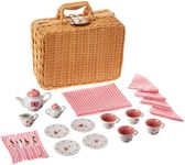 Schylling Butterfly Tea Set Basket - 23 Piece Miniature Porcelain Set with Picnic Basket - Includes Service for Four - Ages 8 and Up