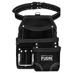 FUERI 7-Pocket Carpenter Tool Belt Pouch for Electrician, Carpenter Made with Heavy Duty Grain Leather | Professional Handyman Tool Pouch Bag for Electrical Maintenance Work with Adjustable Belt
