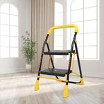 Parasnath 2 Step Yellow Diamond Mild Steel Foldable Ladder for Home - Wide Anti Skid Plastic Step Ladder for Extra Gripping 2.1 FT Ladder - Made in India