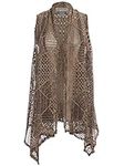 ANNA-KACI Womens Sleeveless Open Front Crochet Shawl Cardigan Bikini Cover Up, Brown, Large/X-Large