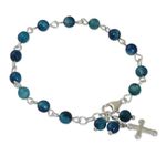 NOVICA Aquamarine .925 Sterling Silver Beaded Bracelet, 7.5", 'Watery Cross'