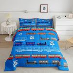 Cartoon Car Comforter Set for Kids Boys Girls Vintage Car Comforter Train Bedding Set Bedroom Decor Retro Steam Train Blue Light Sign Duvet Set Twin Size Quilt Set 2Pcs