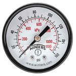 Winters PEM Series Steel Dual Scale Economy Pressure Gauge, 0-160 psi/kpa, 2" Dial Display, -3-2-3% Accuracy, 1/4" NPT Center Back Mount