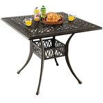 Giantex Patio Dining Table, Cast Aluminum Outdoor Table for 4 Persons, Heavy-Duty Structure, Adjustable Footpads, All-Weather Square Umbrella Table with Hole, 35.4" Lx35.4 Wx29.5 H