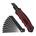 MANUFORE 18mm Utility Knife Heavy Duty Aluminum Alloy Snap-Off Knife with 10pcs Spare SK5 Steel Ultra Sharp Black Blade for Cutting Paper, Carpet, Cardboard