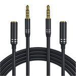 2 Pack 3.5mm AUX Cable(4Ft/1.2M), Male to Female Audio Cable, Auxiliary Headphone Extension Cable, 4 Pole Hi-Fi Stereo Jack Cord for Car, Speaker, Smartphone, Laptop, PC, iPhone, iPad, iPod - Black