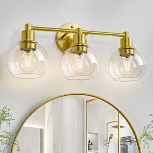 Espird 3 Light Bathroom Light Fixtures, Brushed Brass Bathroom Vanity Lights, Modern Vanity Lights 3-Light Globe Bathroom Vanity Lighting Fixture Over Mirror