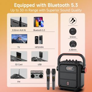 JYX Portable Karaoke Machine – Bluetooth Speaker with 2 Wireless Mics, SD/USB/AUX, Bass & Treble, Remote, Shoulder Strap