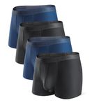 DAVID ARCHY Men's Underwear Micro Modal Dual Pouch Trunks Support Ball Pouch Bulge Enhancing Boxer Briefs for Men 3 or 4 Pack, Black/Navy Blue - 2.5" in 4 Pack, Medium