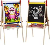 Easel for Kids with Drawing Paper Roll, Adjustable Standing Kids Easel, Kids Easel Double Sided Wooden, White Board & Magnetic Drawing Board & Paper Roll, Paint Art Set for Kids Toddlers 2-4 4-8 9-12