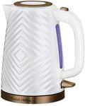 Russell Hobbs Groove Electric 1.7L Cordless Kettle (Fast Boil 3KW, White textured plastic with brushed gold accents, Removable washable anti-scale filter, Push to open lid, Perfect pour spout) 26381