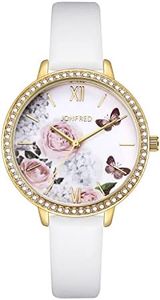 KIMOMT Women's Watches，Luxury Quartz Watch Leather Mesh Band Waterproof Fashion Elegant Wristwatch Creative Design for Women Ladies (Band-Flower Print(White))