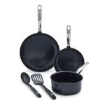GreenPan Prime Midnight Hard Anodized Healthy Ceramic Nonstick, 5 Piece Cookware Pots and Pans Set, PFAS-Free, Dishwasher Safe, Oven Safe, Black