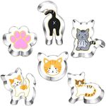 LUBTOSMN Kitty Cat Cookie Cutter Set-6 Piece-Cat Face, Kitty Butt, Kitty Cat Paw and 3 Cute Shapes Kitty Cat Body Cookie Cutters Molds for Kitty Cat Themed Party