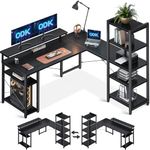 ODK Computer Desk with Shelves, Reversible L Shaped Desk with Monitor Stand, Reversible Home Office Desk, Black, 155 × 140 cm