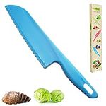 Professional Lettuce Knife, 11" Plastic Serrated Salad Knife for Veggies, Fruit, Bread, Cake, Salad, Chef Knife for Cooking and Cutting - Safe & Durable Nylon Knife for Nonstick Pans, Blue