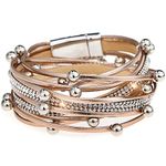 Suyi Women Wrap Bracelet Multilayered Leather Braided Bangle Wrist Cuff Bangles with Magnetic Buckle RoseGold1