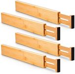 Utoplike 4 Pack Bamboo Kitchen Drawer Dividers,Adjustable Drawer Organizers,Spring Loaded,Works in Kitchen,Dresser,Bathroom,Bedroom,Baby Drawer,Desk (Natural, 35.2-48.3x6cm）