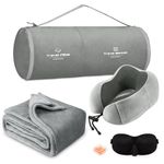 urnexttour Travel Pillow and Blanket Set Neck Pillows Travel Essentials with Sleep Mask for Airplane Sleeping Car Memory Foam Grey