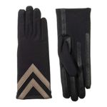 isotoner Womens Spandex Touchscreen Cold Weather Gloves with Warm Fleece Lining and Chevron Details, Black & Tan - Smartdri, Small-Medium