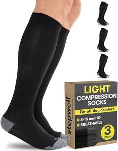 STEPWELL Light Compression Socks for Men & Women - 3 Pairs | Black | Soft Breathable 8-15 mmHg Compression Socks for Flying, Exercise, Comfort and Support-3P