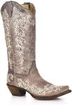 Corral Boots Women's Floral Embroidery Cowboy Boot (Bone, 9M US)