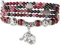 SPUNKYsoul Good Luck Elephant Natural Garnet & Agate Stretch Wrap Bracelet Mala Collection