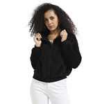 Campus Sutra Women's Black Fleece Hoodie with Zip-Closure for Casual Wear | Hooded Neck | Long Sleeve | Zipper Closure | Cotton Sweatshirt Crafted with Comfort Fit for Everyday Wear