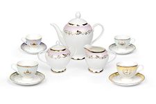 Disney Princess 13-Piece Ceramic Tea Set | Ariel, Cinderella, Jasmine, Belle, Aurora | Tea Party Gift Set For Home Kitchen | Includes Teapot, Cups, Saucers | Place Setting For 4