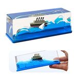 4Mura Wave Cruise Ship Decoration Unsinkable Titanic Model in A Clear Motion Bottle for Stress Relief, Office Or Home, Gift&Paperweight-Soothing Blue Liquid with Floating Ship Design (NEW 88 @ SHIP)