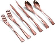 Lemeya 24-Piece Rose Gold Silverware Set with Steak Knives,Forged 18/10 Stainless Steel Cutlery Set for 4,Modern Heavy Duty Flatware Utensils Set,Forks Spoons and Knives Set,Dishwasher Safe