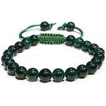 P&R:UK Green Jade Crystal Bracelet – Gemstone Bead Bracelet with Adjustable Macrame String – Chic Gemstone Bracelet for Men and Women – 8mm Round Healing Crystal Bead Bracelets