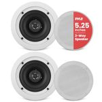 Pyle 5.25" Ceiling Wall Mount 2-Way Mid Bass Woofer Speakers Pair 1'' Polymer Dome Tweeter Flush Design w/80Hz-20kHz Frequency Response and 150 Watts Peak Easy Installation