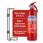 Equip 1KG ABC Dry Chemical Powder Fire Extinguisher | with Steel Wall Bracket | Fire Extinguisher for the Home or Car