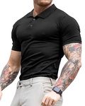 Lehmanlin Men's Muscle Polo Shirts Short Sleeve Casual T- Shirts Slim Fit Stretch Ribbed Golf Tops（Black/XS）