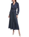 Anne Klein Women's Collared Faux Wrap Maxi W Blouson SLV, Mdnght NVY/Cape Blue, 10