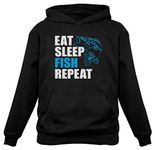 Tstars Fishing Hoodie Novelty Gifts for Fisherman Eat Sleep Fish Hoodies for Men X-Large Black