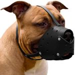 CollarDirect Leather Basket Dog Muzzle for German Shepherd Staffordshire Terrier Pitbull Medium Large Breeds Training, Anti-Barking, Biting, Chewing (Black)