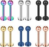 Ruifan 12PCS Assorted Colors Stainless Steel Ball Labret Monroe Lip Ring/Tragus/Helix Earring Stud Barbell Body Piercing Jewelry 20G 8mm