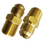 Legines Brass Tube Fitting, SAE 45 Degree Flared Adapter Half Union,1/8" Flare Male to 1/8" NPT Male (Pack of 2)