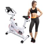 EVOLAND Indoor Cycling Bike, 6kg Flywheel Belt Drive Stationary Bicycle Exercise Bikes with LCD Monitor for Home Cardio Workout Bike Training