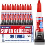 3 Gram (Pack of 12) Single Use Super Glue Liquid, Super Fast, Thin & Strong Adhesive Superglue, Cyanoacrylate Glue for Hard Plastics, DIY Craft, Ceramics, Leather, Metal Etc