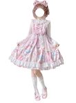 Himifashion Lolita Dress for Girls Cute Bunny Print Bowknot Ruffle Sleeveless Dress Japanese Style A-line Princess Party Dress (Pink), 10