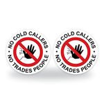 Set of 2 No cold callers, no sales people Safety Door Signs, 95mm Waterproof Indoor/Outdoor Self-adhesive Stickers, Front door, Postbox, Letter box stickers, Home Privacy signs